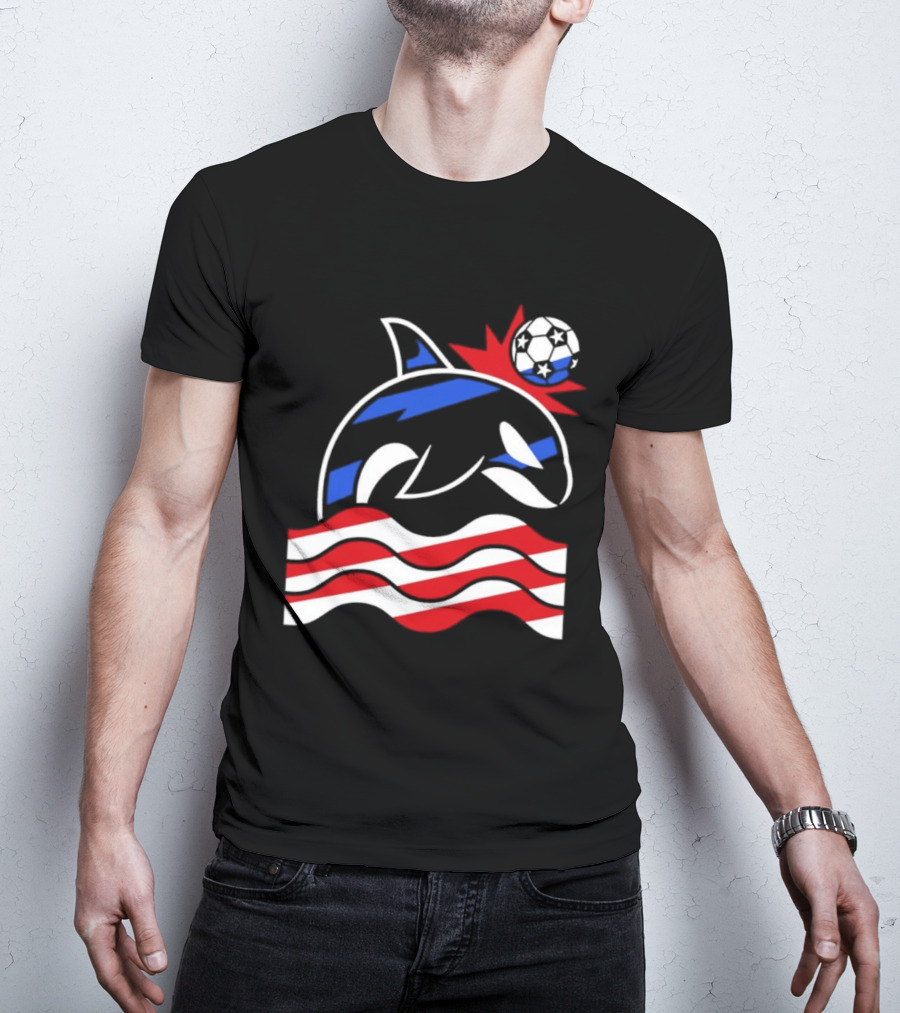 Wild Whale Red White And Blue Waves With Soccer Ball T-Shirt