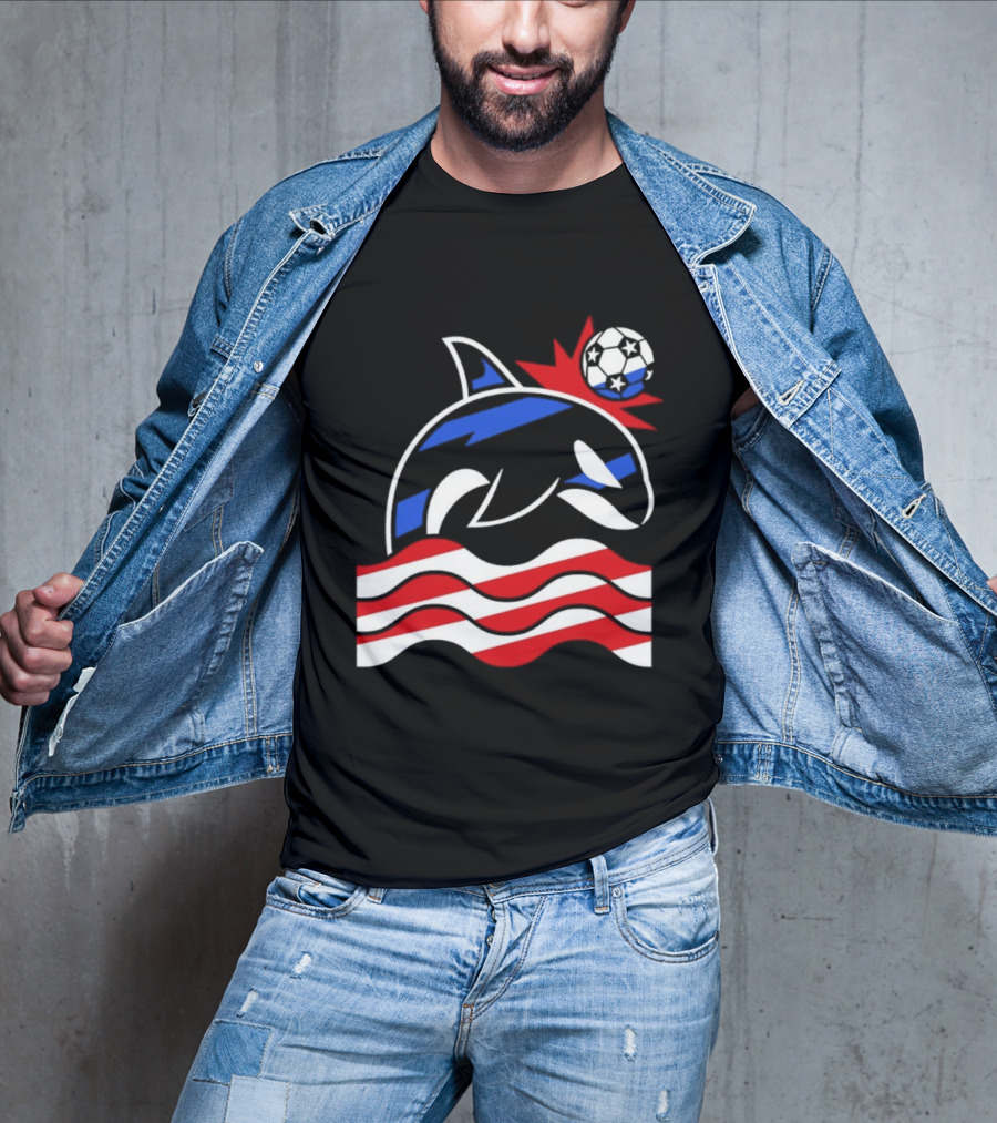 Wild Whale Red White And Blue Waves With Soccer Ball T-Shirt