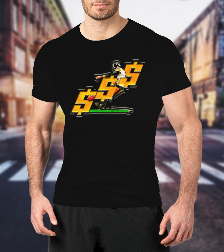 Pittsburgh Steelers Chris Boswell Kicking Football Dollar Sign T-Shirt
