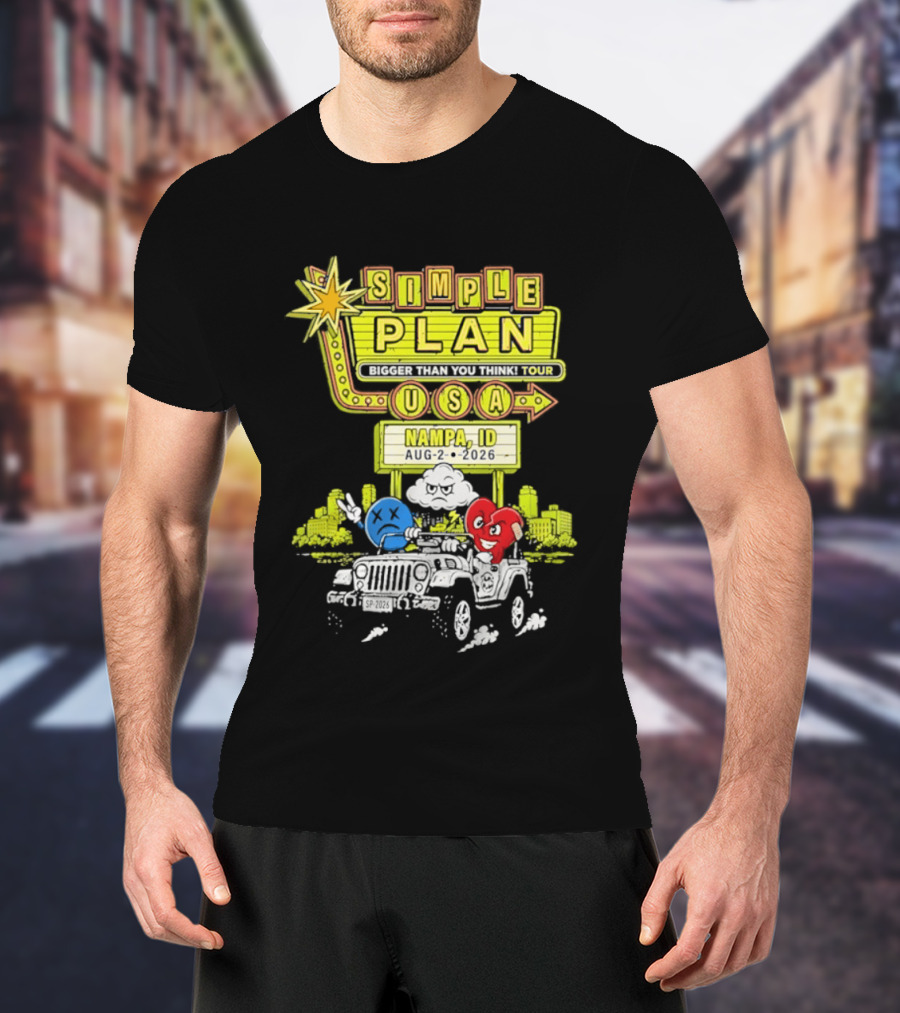 Simple Plan Bigger Than You Think Tour Nampa ID USA August 2 2026 T-Shirt