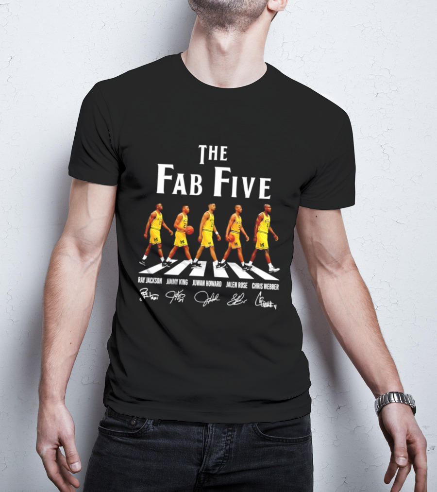 Michigan Wolverines Fab Five Ray Jackson Jimmy King Juwan Howard Jalen Rose Chris Webber Signatures T-Shirt