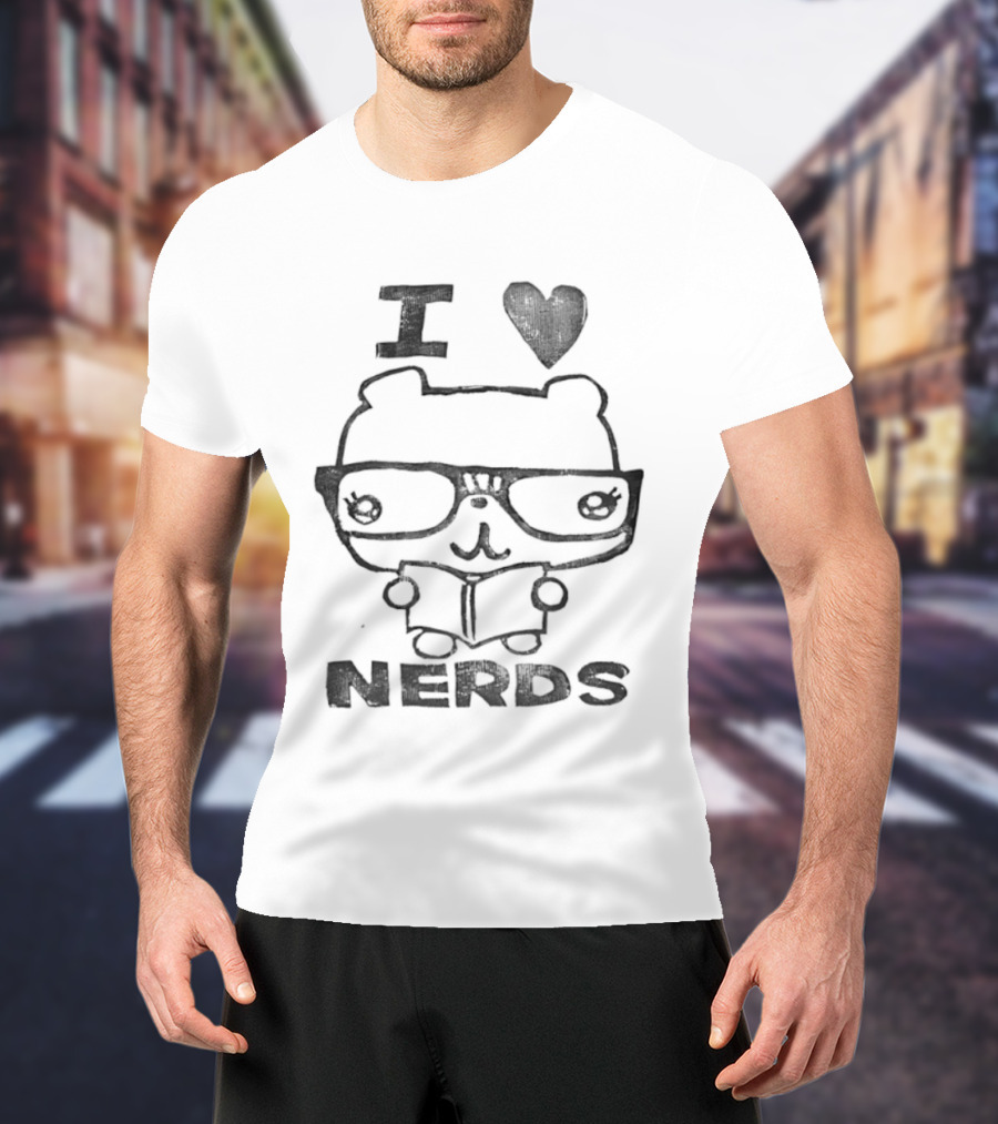 I Love Nerds Bear Reading Book Glasses T-Shirt