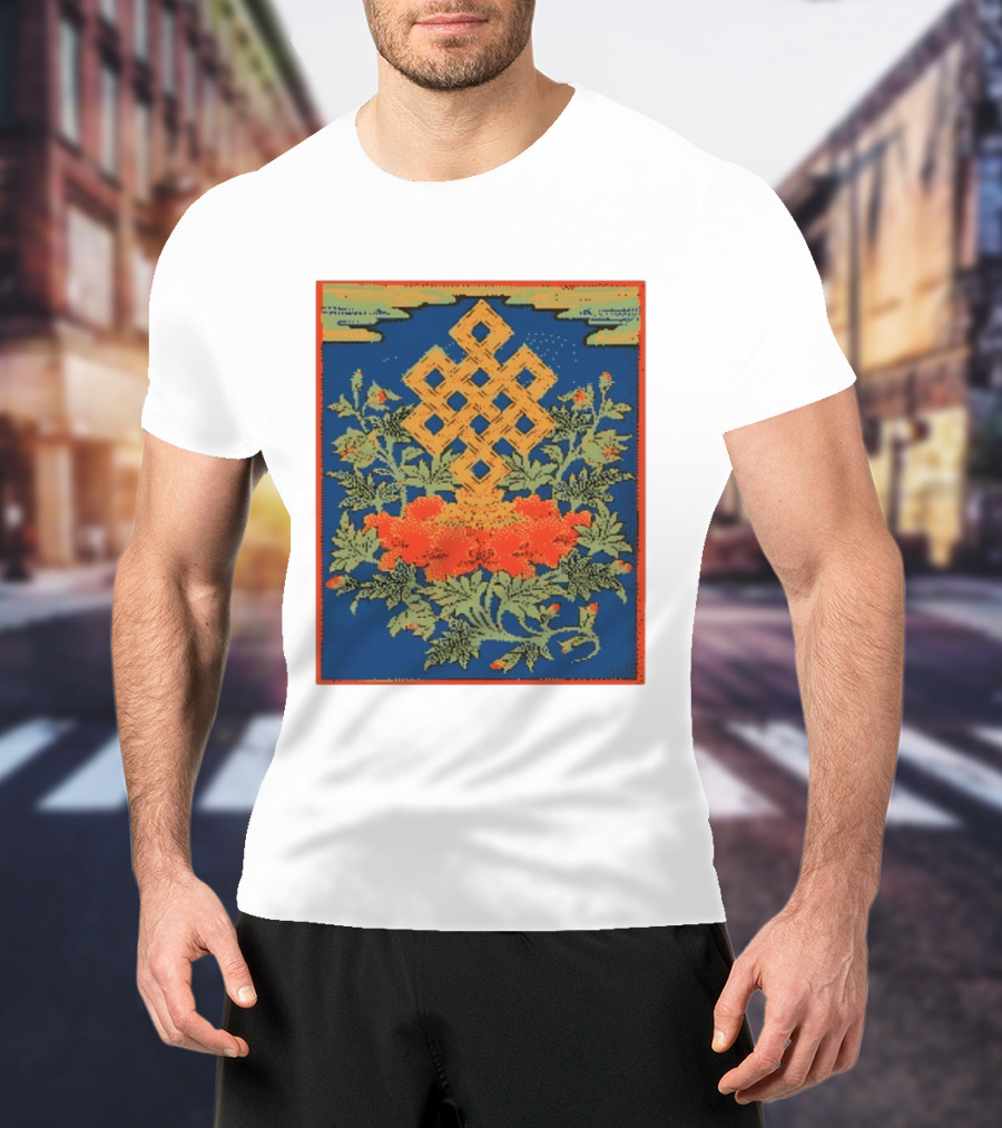 Srivatsa Endless Knot Floral Design Buddhist Symbol With Blossoms T-Shirt