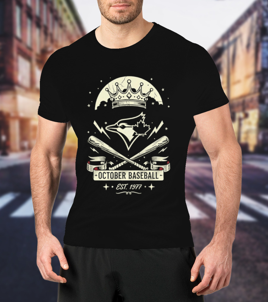Toronto Blue Jays October Baseball 1977 Established Vintage Moon Bat Cross Canada Leaf T-Shirt