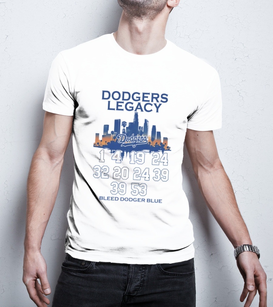 Dodgers Legacy 1 4 19 24 32 20 24 39 39 53 Bleed Dodger Blue Skyline Dodgers T-Shirt