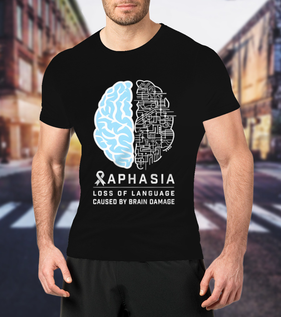Aphasia Awareness Ribbon Brain Design Loss Of Language Caused By Brain Damage T-Shirt