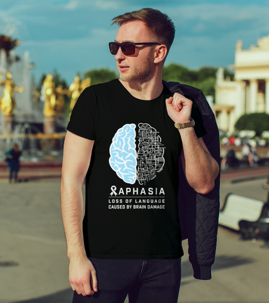 Aphasia Awareness Ribbon Brain Design Loss Of Language Caused By Brain Damage T-Shirt