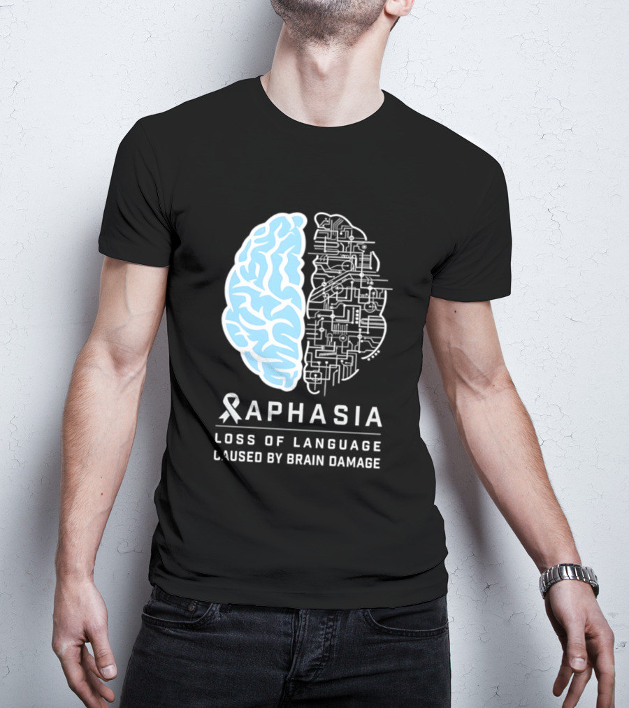 Aphasia Awareness Ribbon Brain Design Loss Of Language Caused By Brain Damage T-Shirt