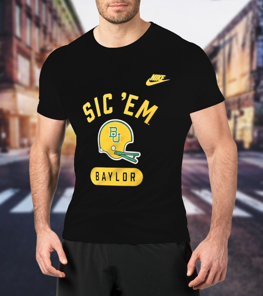 Nike Sic 'Em Baylor Football Helmet BU T-Shirt