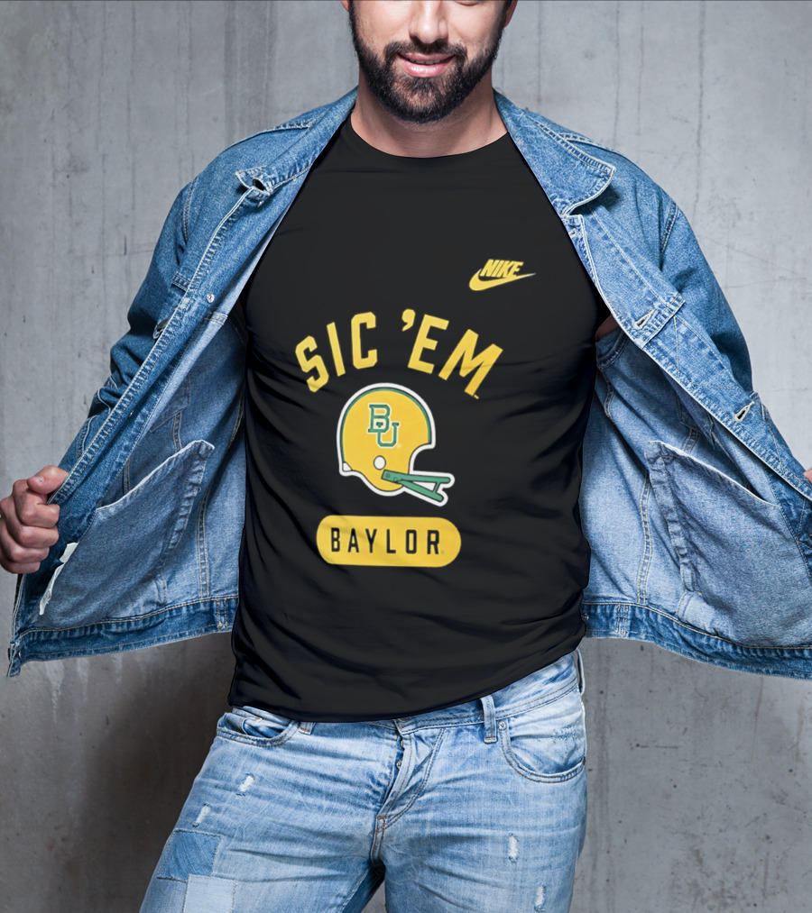 Nike Sic 'Em Baylor Football Helmet BU T-Shirt