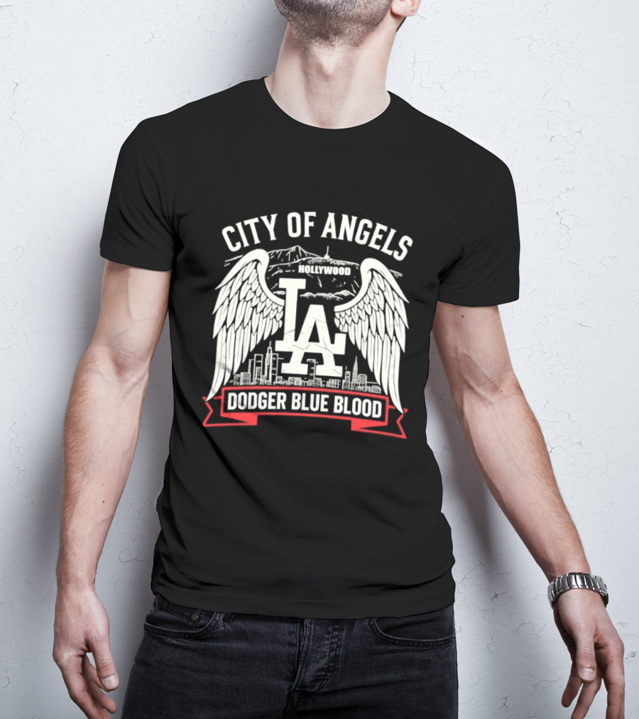 City Of Angels LA Hollywood Dodger Blue Blood Wings Skyline T-Shirt