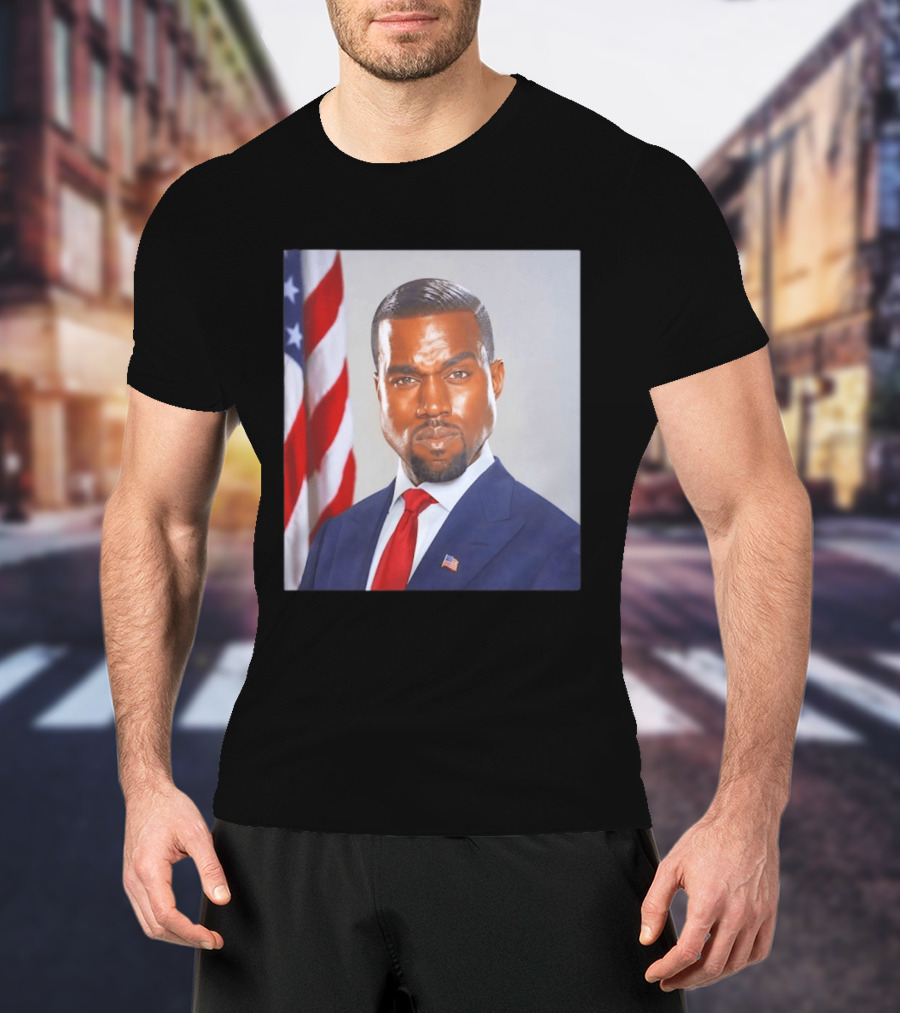 Kanye West Ye Political Portrait American Flag Suit And Tie T-Shirt