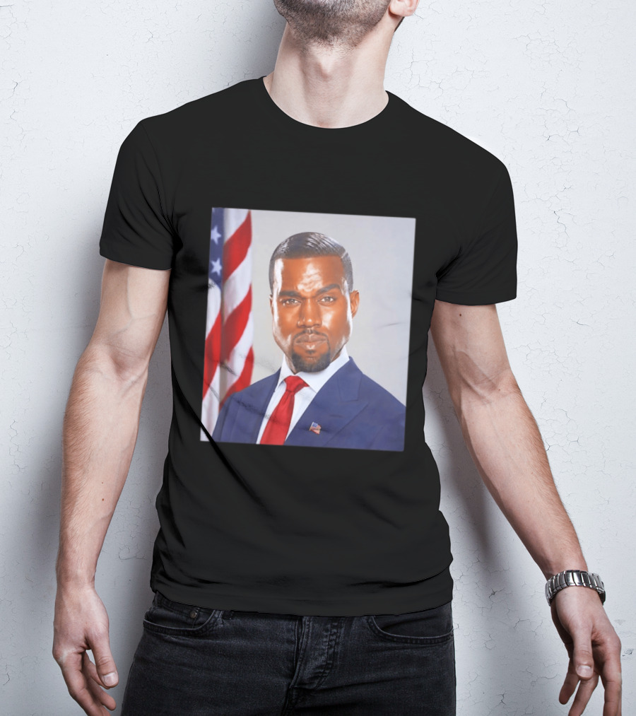 Kanye West Ye Political Portrait American Flag Suit And Tie T-Shirt