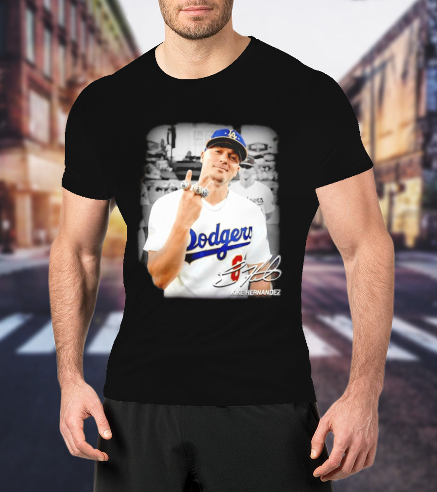 Kike Hernandez Los Angeles Dodgers MLB Number 14 Autographed Photo T-Shirt