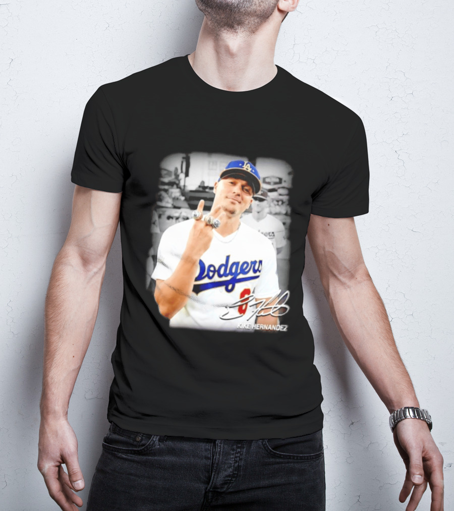 Kike Hernandez Los Angeles Dodgers MLB Number 14 Autographed Photo T-Shirt