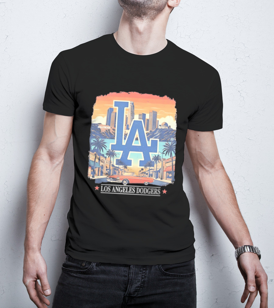 Los Angeles Dodgers LA Hollywood Skyline Classic Car T-Shirt