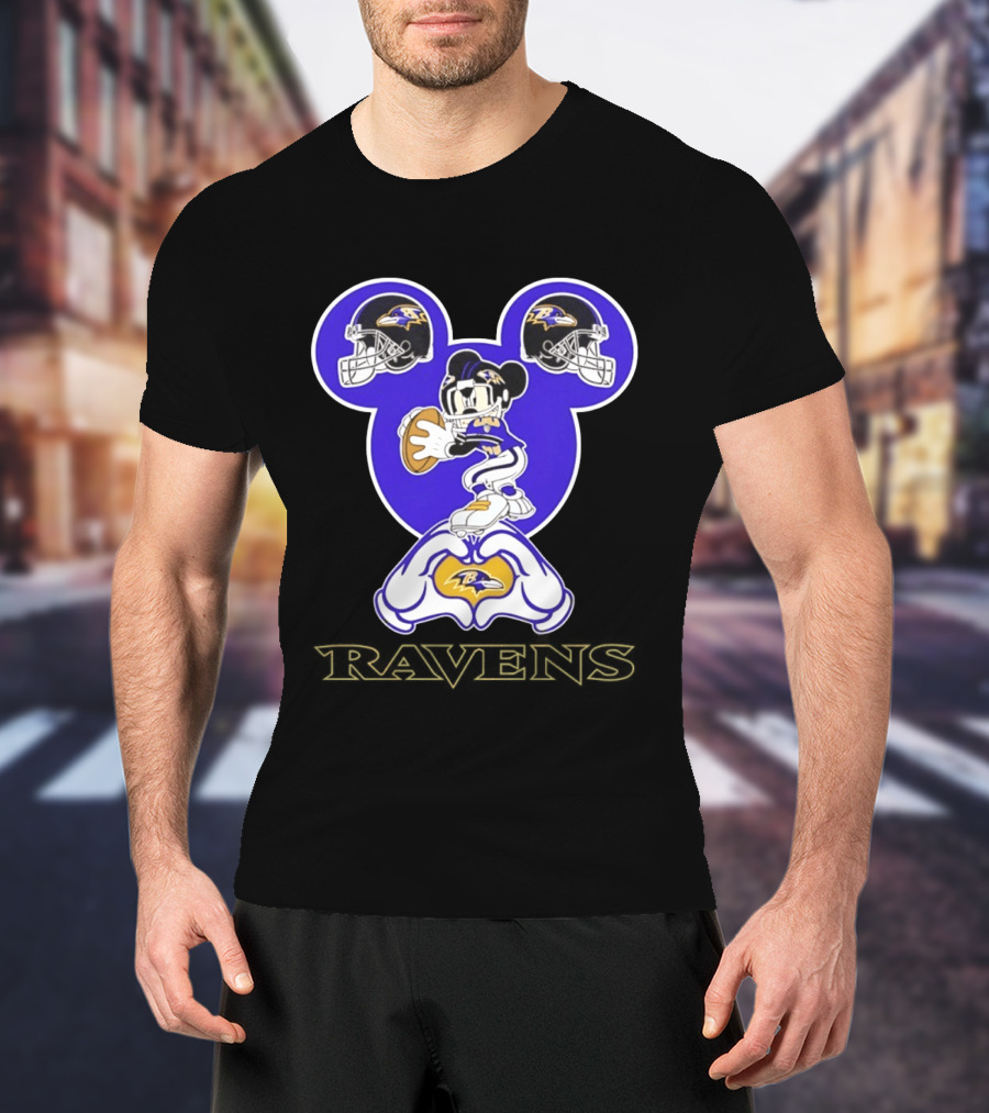Mickey Mouse Baltimore Ravens Football Love Ravens Helmets T-Shirt