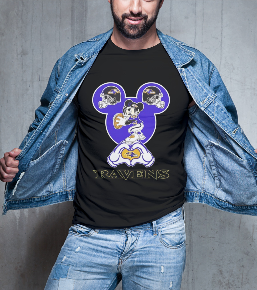 Mickey Mouse Baltimore Ravens Football Love Ravens Helmets T-Shirt