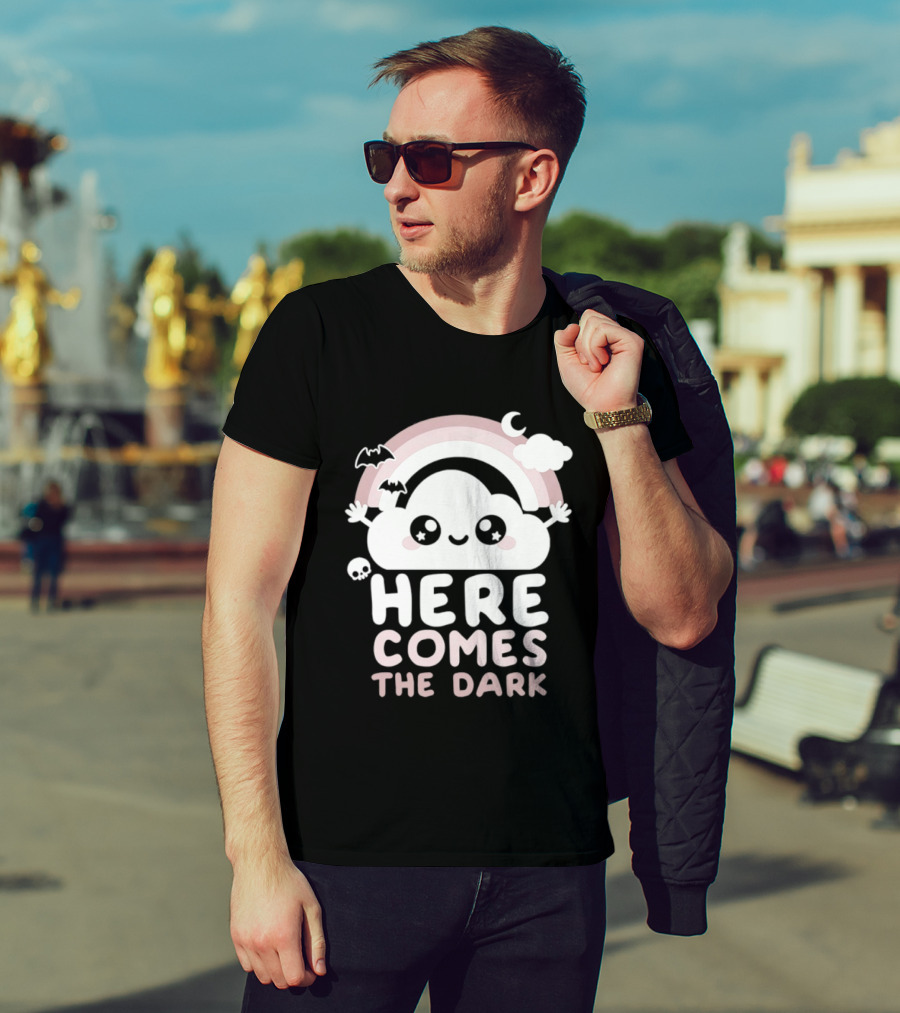 Here Comes The Dark Cute Cloud Rainbow Bats Moon And Stars T-Shirt