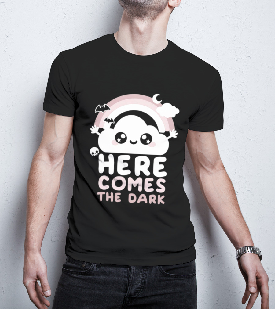 Here Comes The Dark Cute Cloud Rainbow Bats Moon And Stars T-Shirt