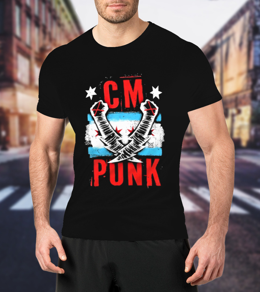 CM Punk Chicago Flag Lightning Bolt Fist WWE Stars T-Shirt