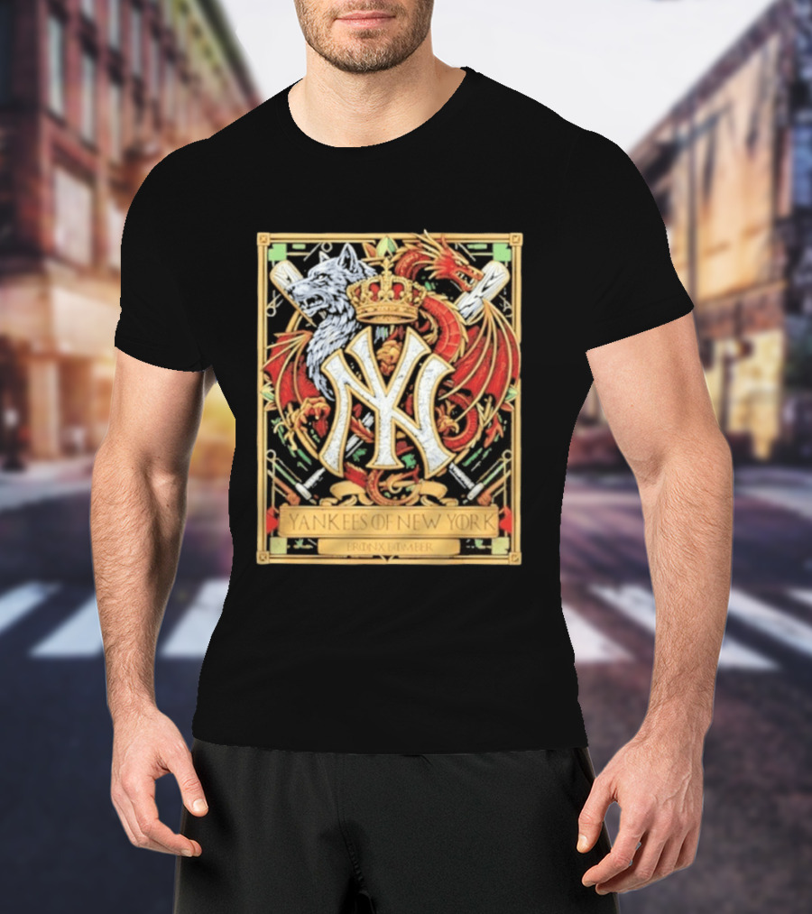 Yankees Of New York Bronx Bomber MLB Baseball Wolf Dragon Crown NY Crest T-Shirt