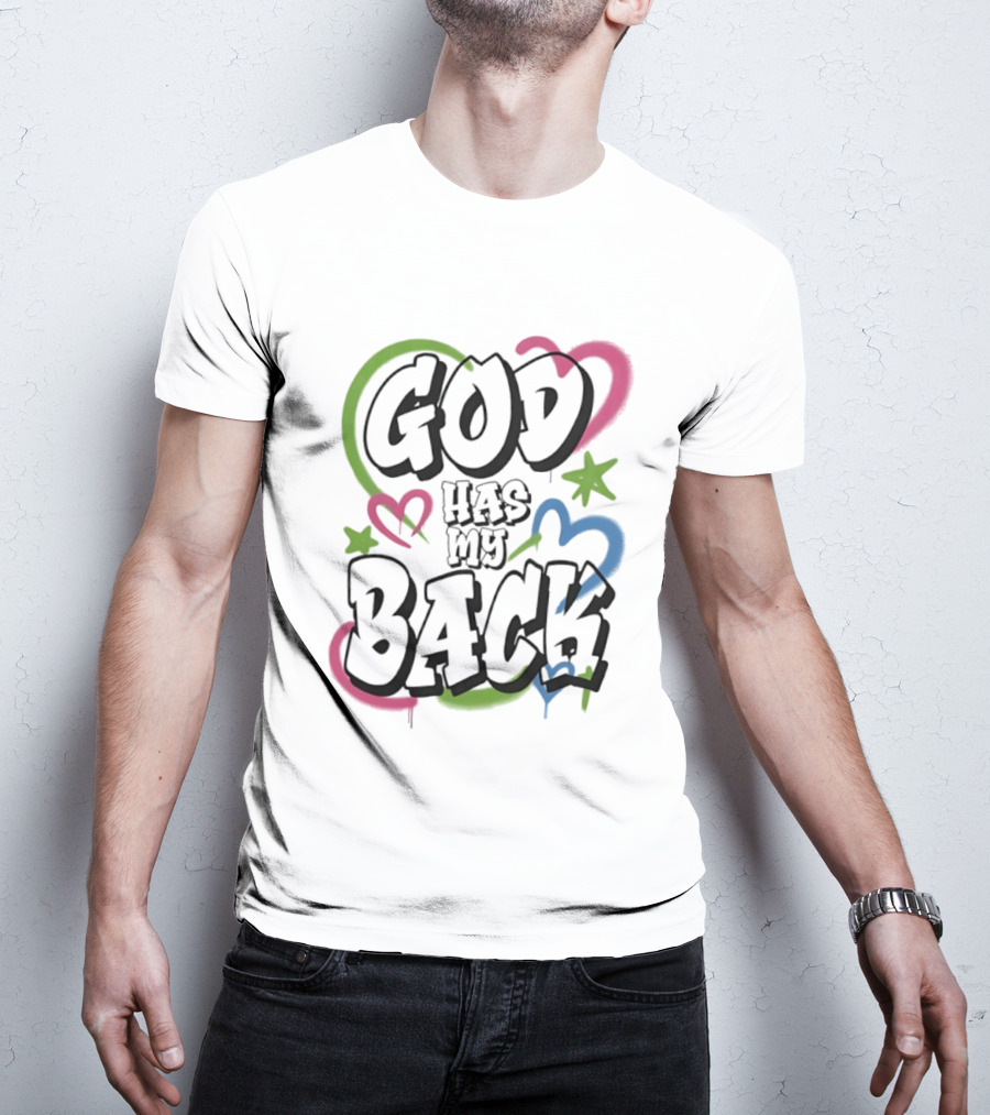 God Has My Back Faith Inspirational Religious Hearts Stars T-Shirt