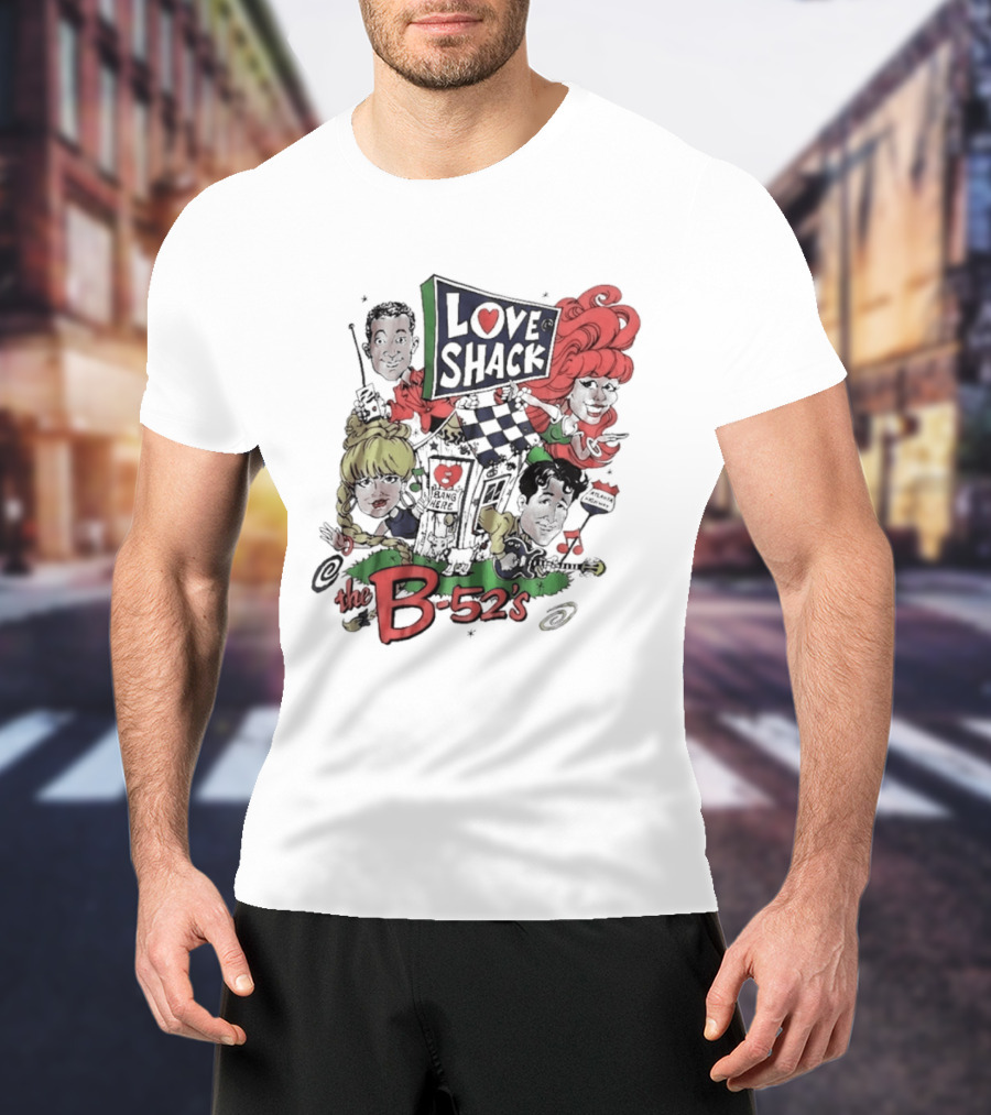 The B 52's Love Shack Cartoon Artwork Featuring Band Members T-Shirt