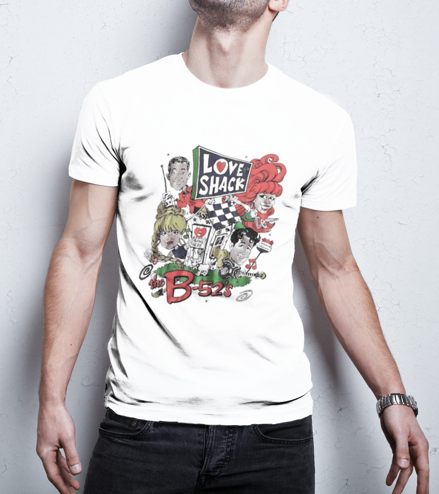 The B 52's Love Shack Cartoon Artwork Featuring Band Members T-Shirt