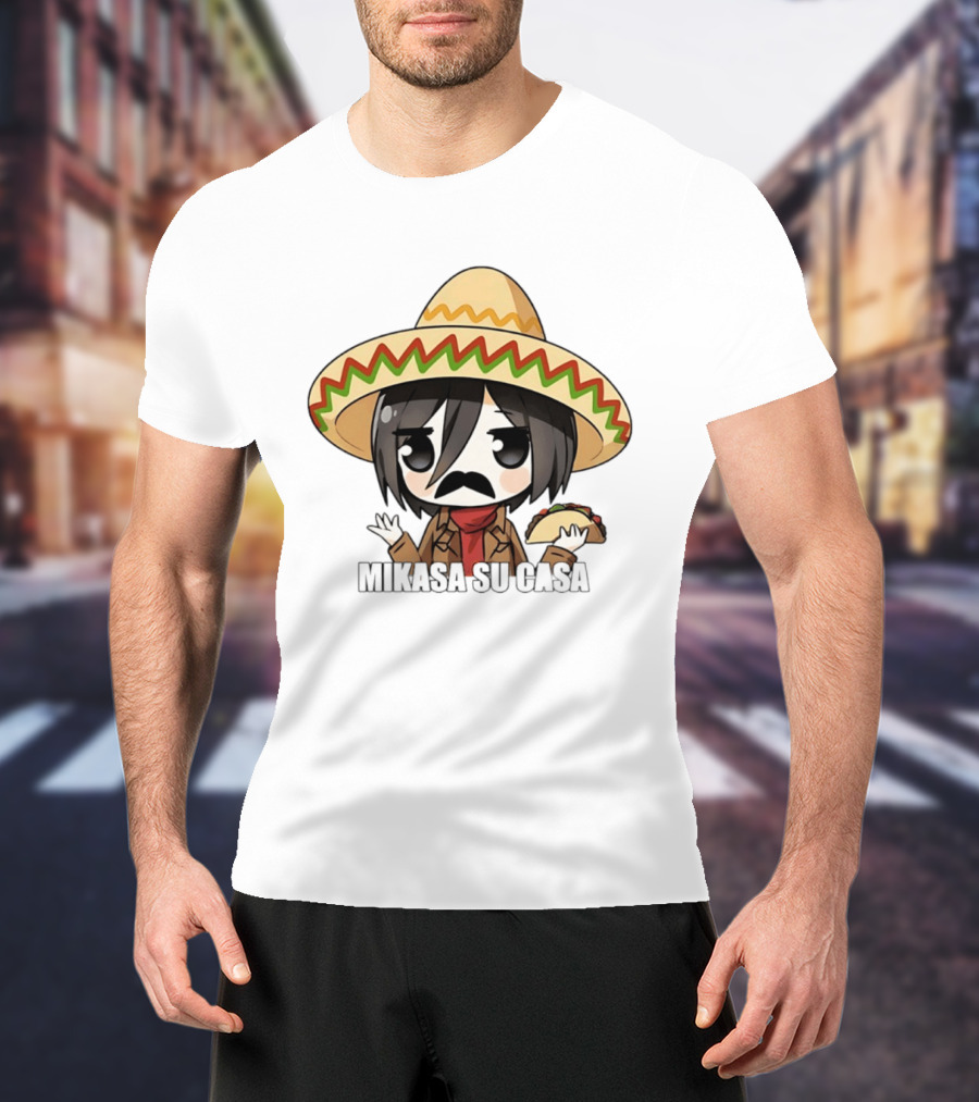 Mikasa Su Casa Funny Anime Taco Sombrero Mikasa Ackerman T-Shirt