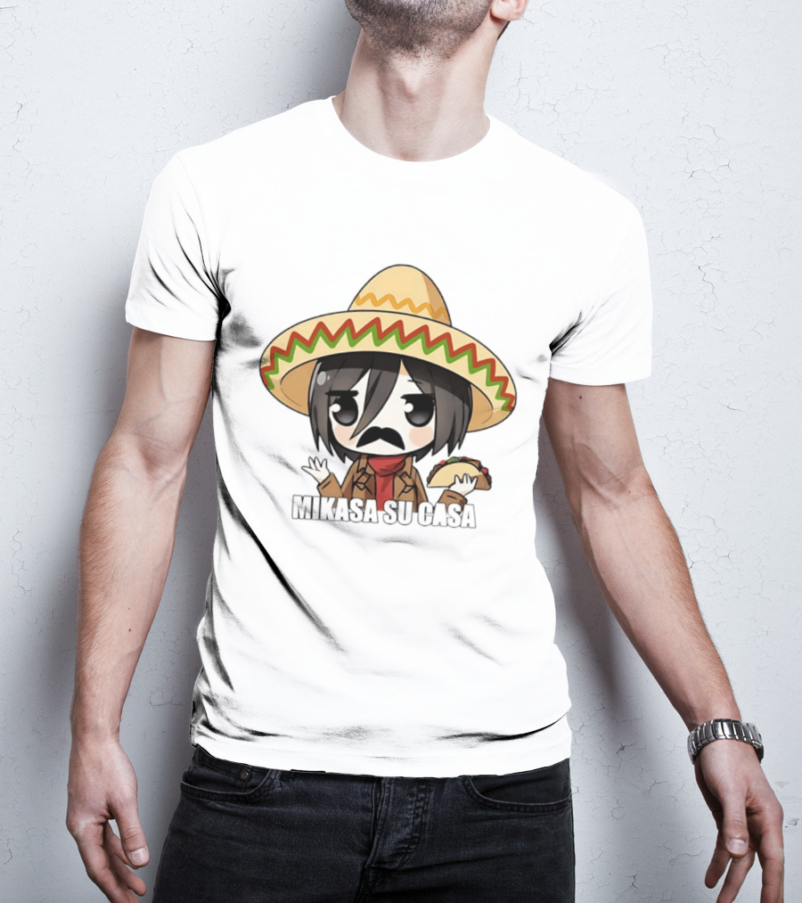 Mikasa Su Casa Funny Anime Taco Sombrero Mikasa Ackerman T-Shirt