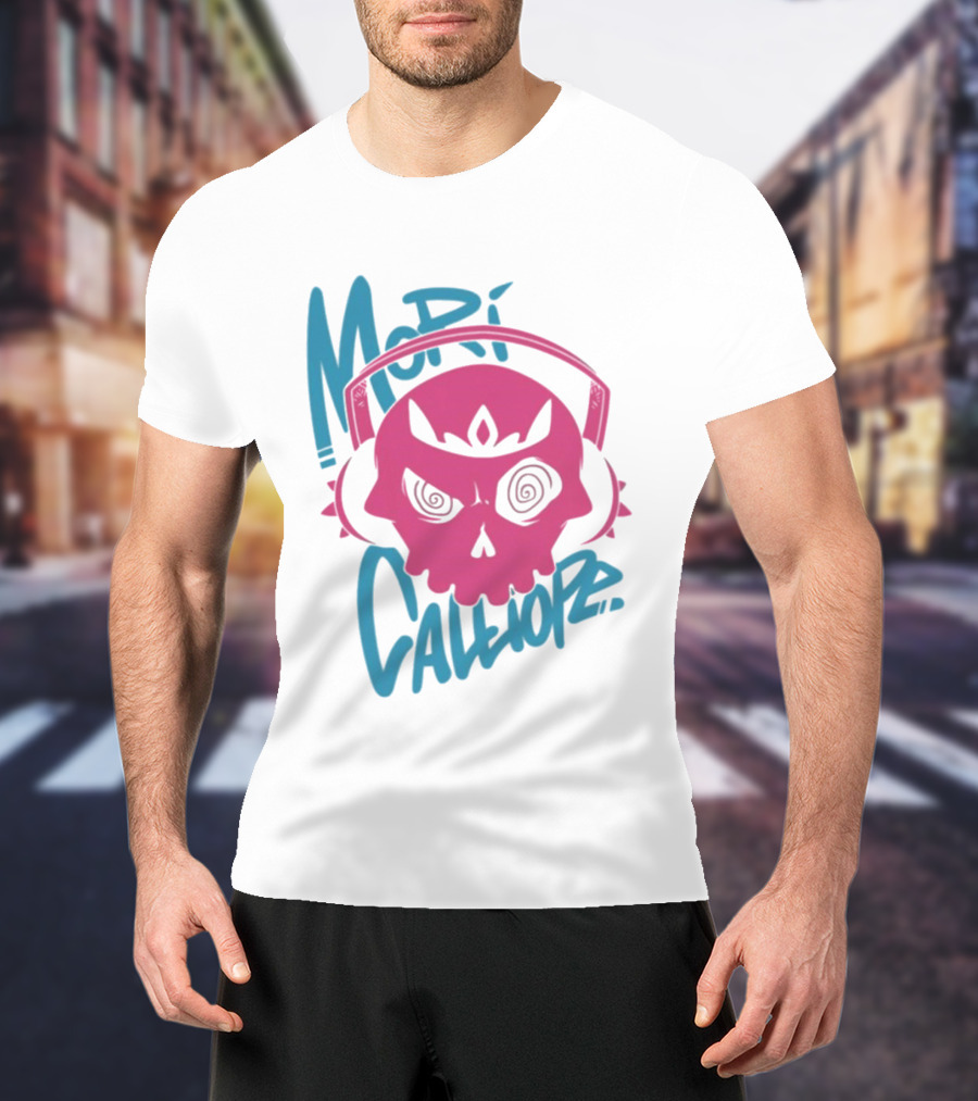 Mori Calliope Pink Skull With Headphones T-Shirt