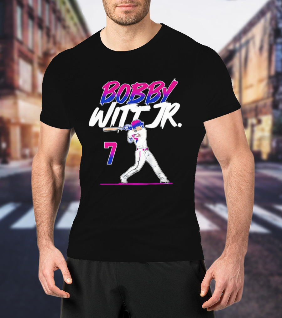 Bobby Witt Jr. 7 Kansas City Royals MLB Slugger Swing T-Shirt