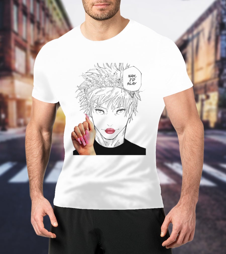 Nah I'd Slay Gojo Manga Character With Pink Lips And Nails T-Shirt