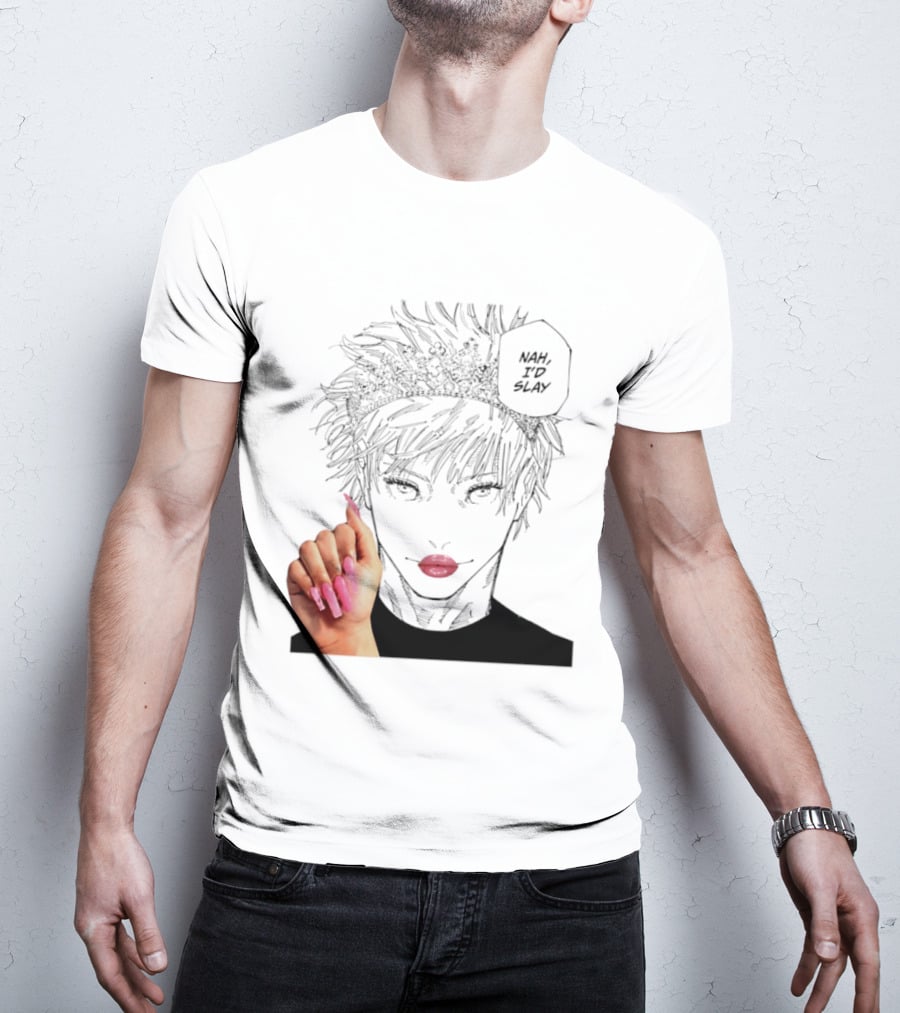 Nah I'd Slay Gojo Manga Character With Pink Lips And Nails T-Shirt