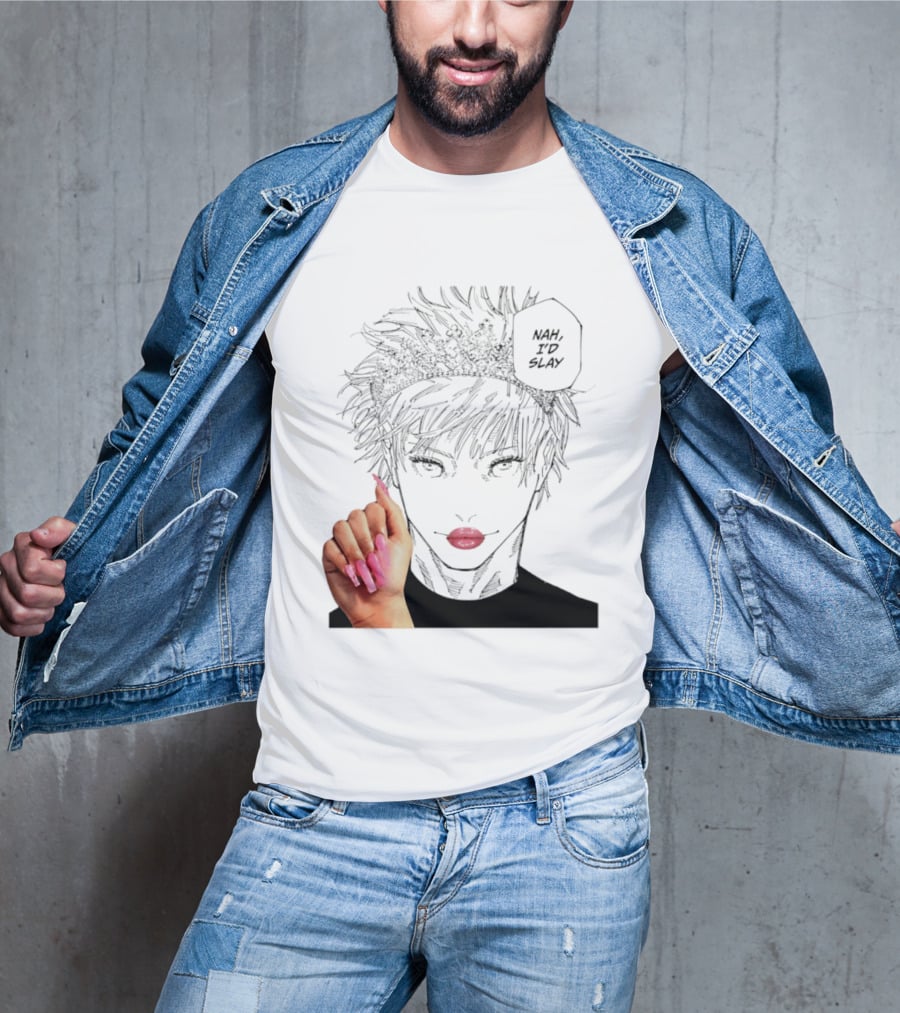 Nah I'd Slay Gojo Manga Character With Pink Lips And Nails T-Shirt