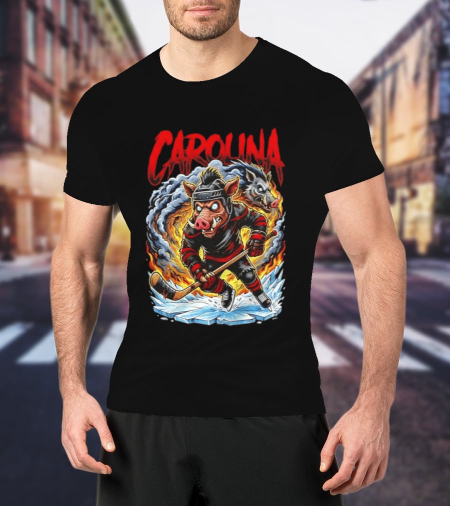 Carolina Hurricanes Stormy Hockey Player Ice Action T-Shirt