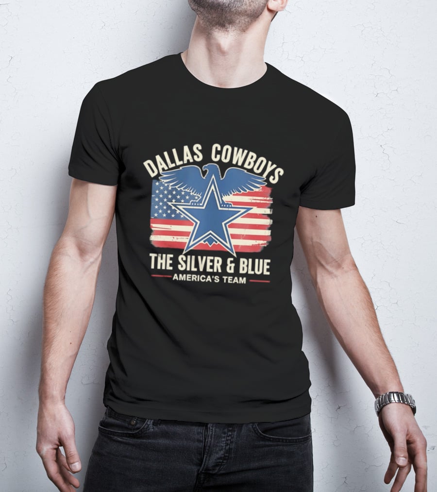 Dallas Cowboys Silver And Blue Star Eagle Flag America's Team T-Shirt