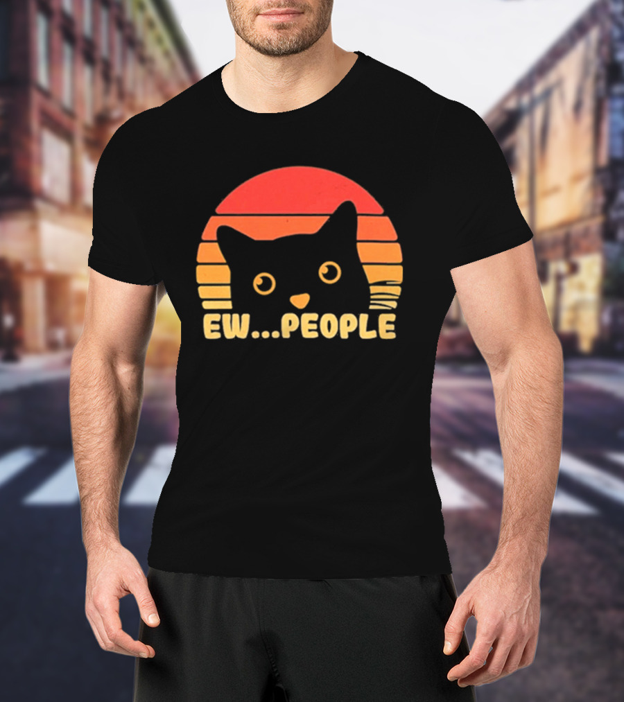 Ew People Judgmental Cat Face Stripes T-Shirt
