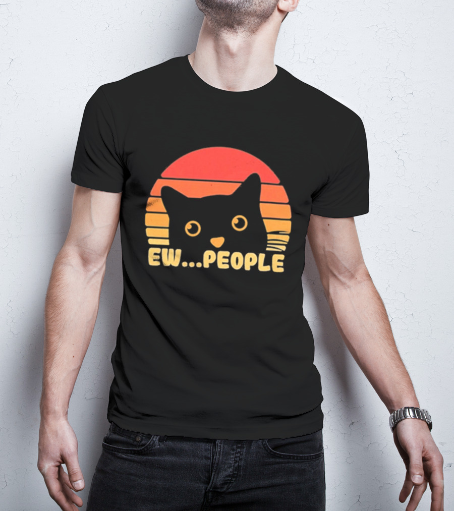 Ew People Judgmental Cat Face Stripes T-Shirt