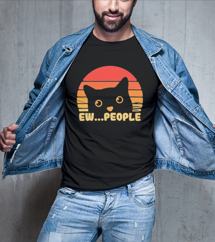 Ew People Judgmental Cat Face Stripes T-Shirt