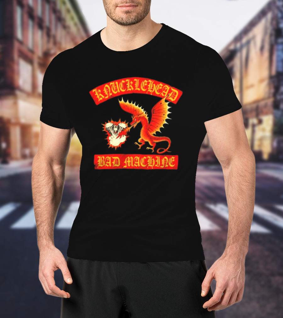 Knucklehead Bad Machine Dragon Motorcycle Engine Fire Breathing T-Shirt