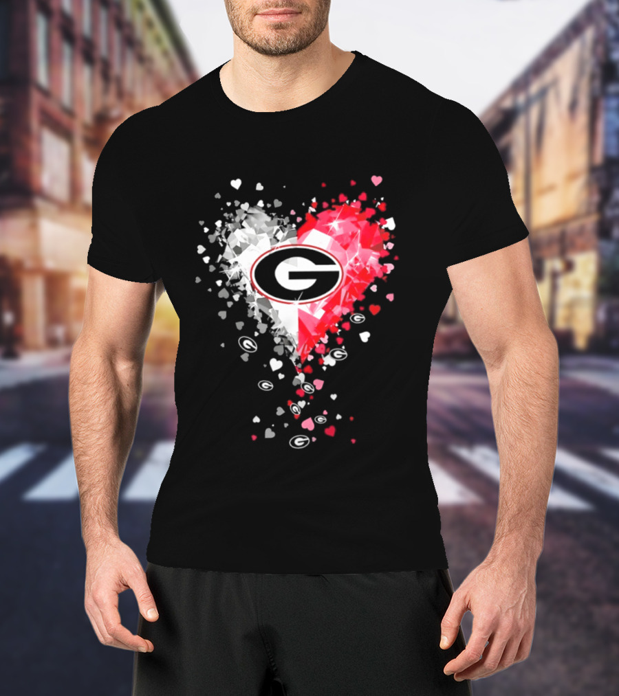 Georgia Bulldogs Heart Shaped Red And White Gemstone T-Shirt