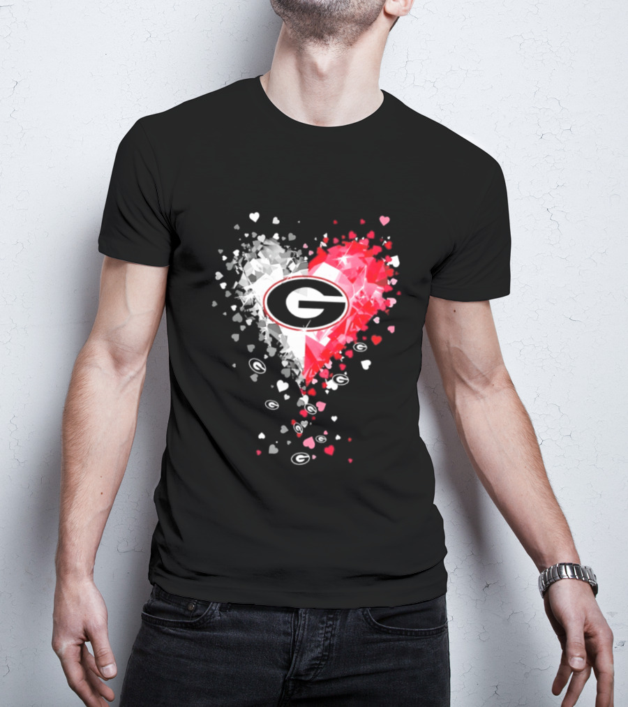 Georgia Bulldogs Heart Shaped Red And White Gemstone T-Shirt