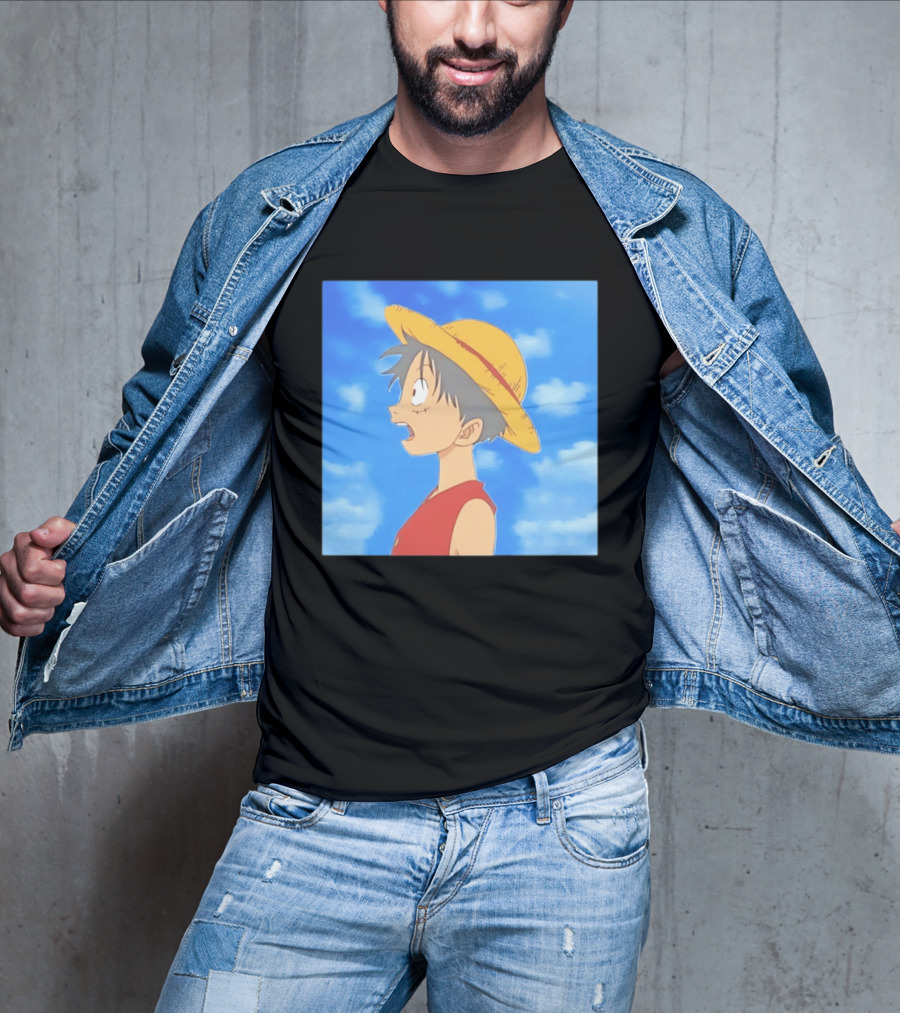 Monkey D Luffy Sky Gazing Red Vest Yellow Straw Hat Anime Scene Clouds Blue Sky T-Shirt
