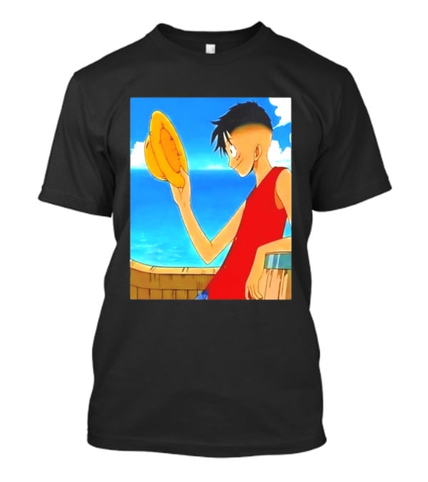 One Piece Luffy Taper Fade Anime Manga Straw Hat Ocean Scene T-Shirt