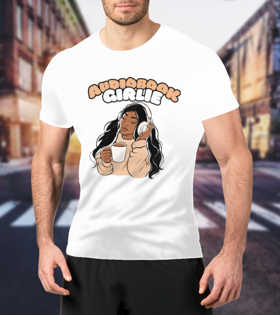 Audiobook Girlie Cozy Listening With Coffee And Headphones T-Shirt