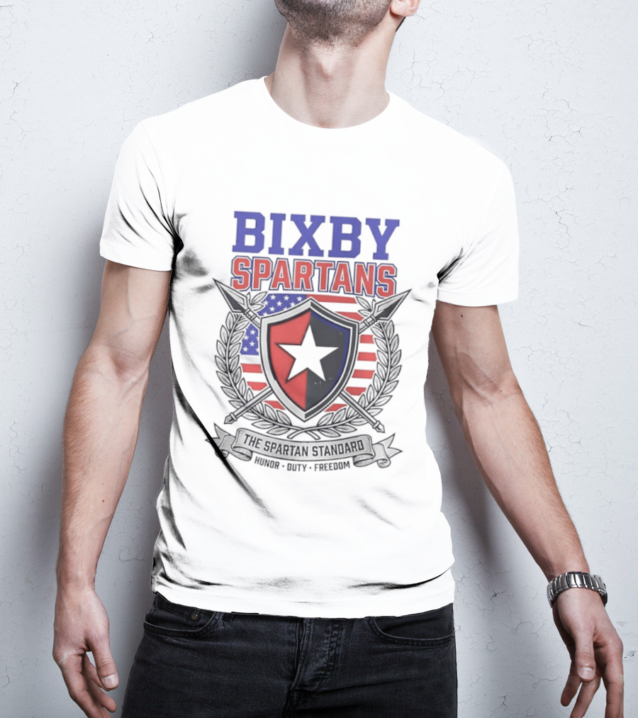 Bixby Spartans Honor Duty Freedom American Flag Shield T-Shirt