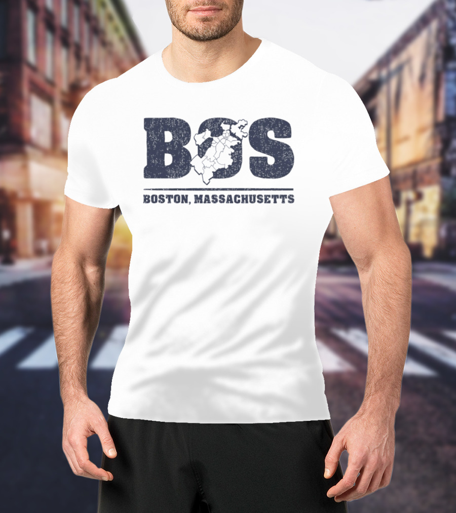 BOS Boston Massachusetts Neighborhoods Map T-Shirt