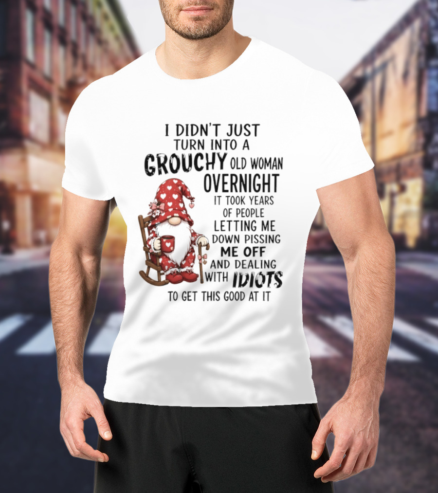 I Didn't Just Turn Into A Grouchy Old Woman Overnight Gnome Humor It Took Years Of People Letting Me Down Pissing Me Off And Dealing With Idiots T-Shirt